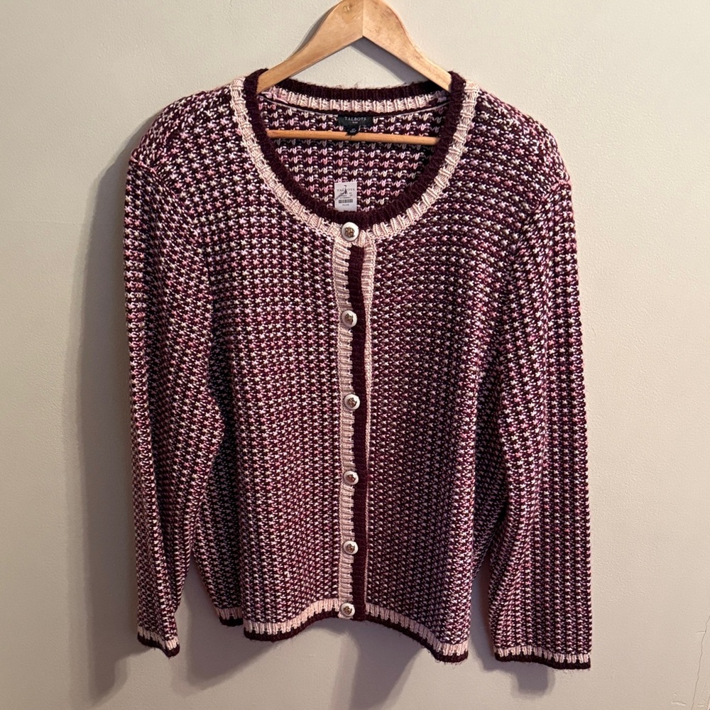 Talbots Burgundy and Cream Cardigan Sweater